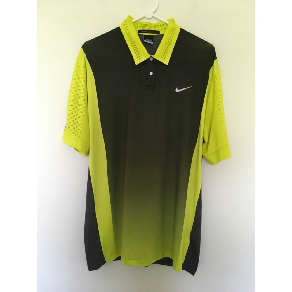 Nike TW Tiger Woods Perforated Panel Polo Shirt 542068-307 Sz L Gray/Volt